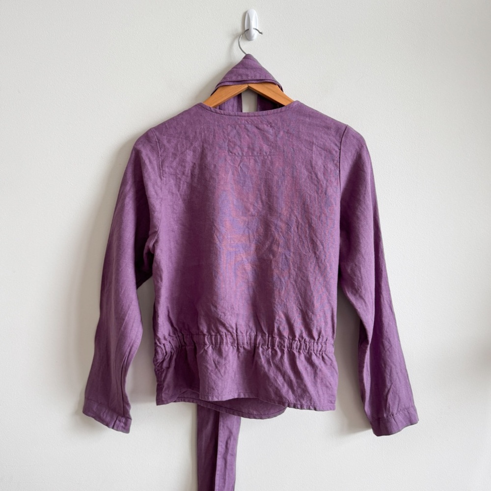 🏷️ SOLD • NOTPERFECTLINEN • Madrid Long Sleeve Linen Wrap Top in Dusty Lavender - Picture 3 of 13